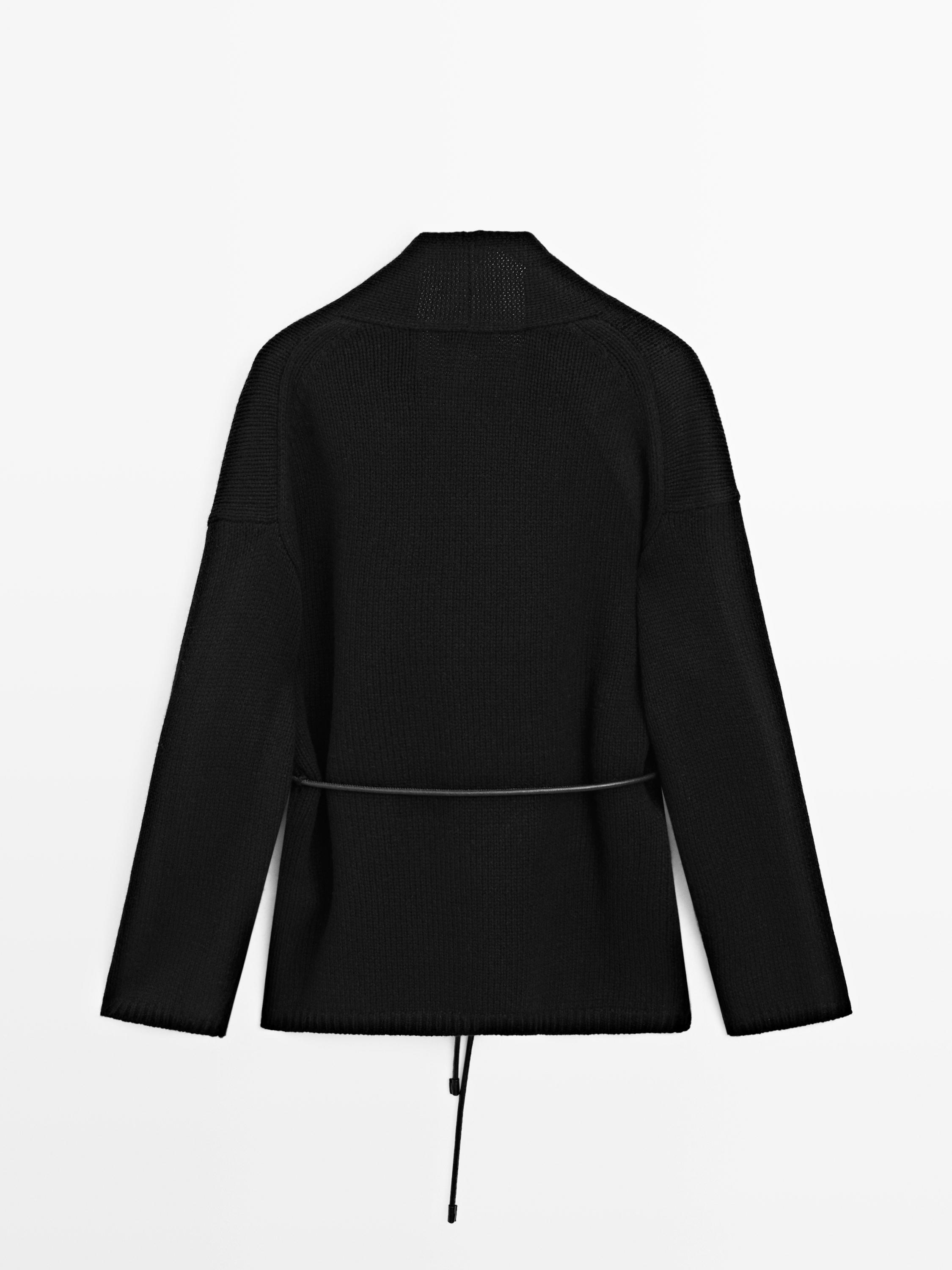 Long knit cardigan with belt